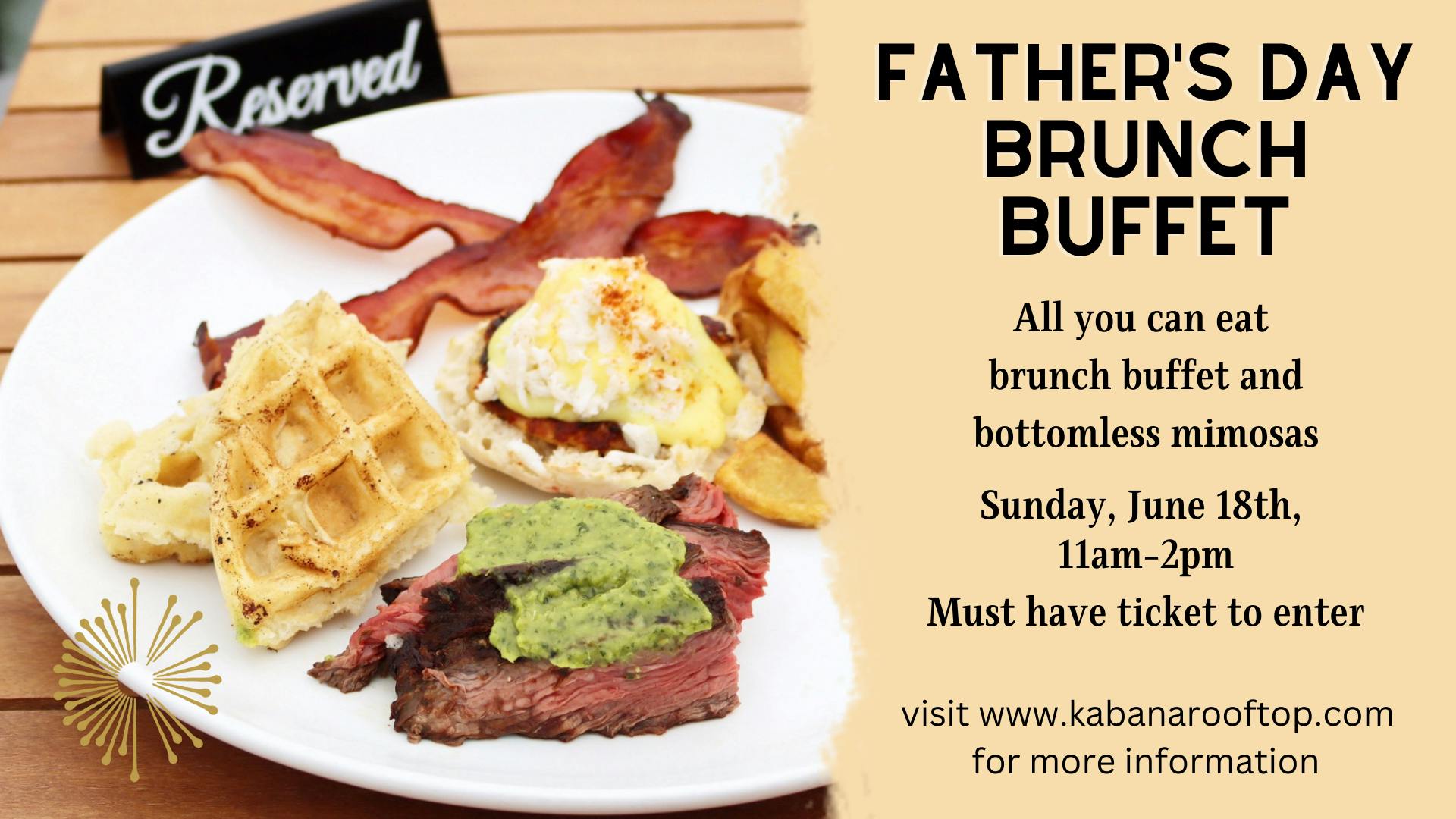 Father's Day Brunch Buffet at Kabana Rooftop (Day) Sunday, Jun 18
