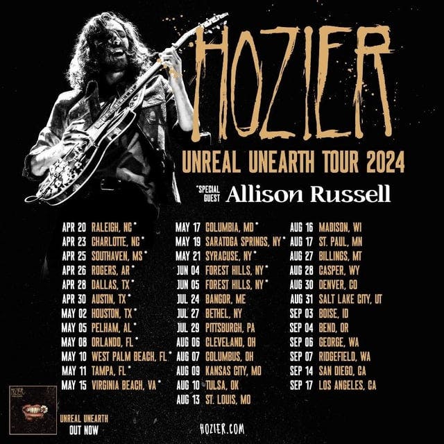 Hozier Unreal Unearth Tour 2024 at Azura Amphitheater Friday, Aug 9