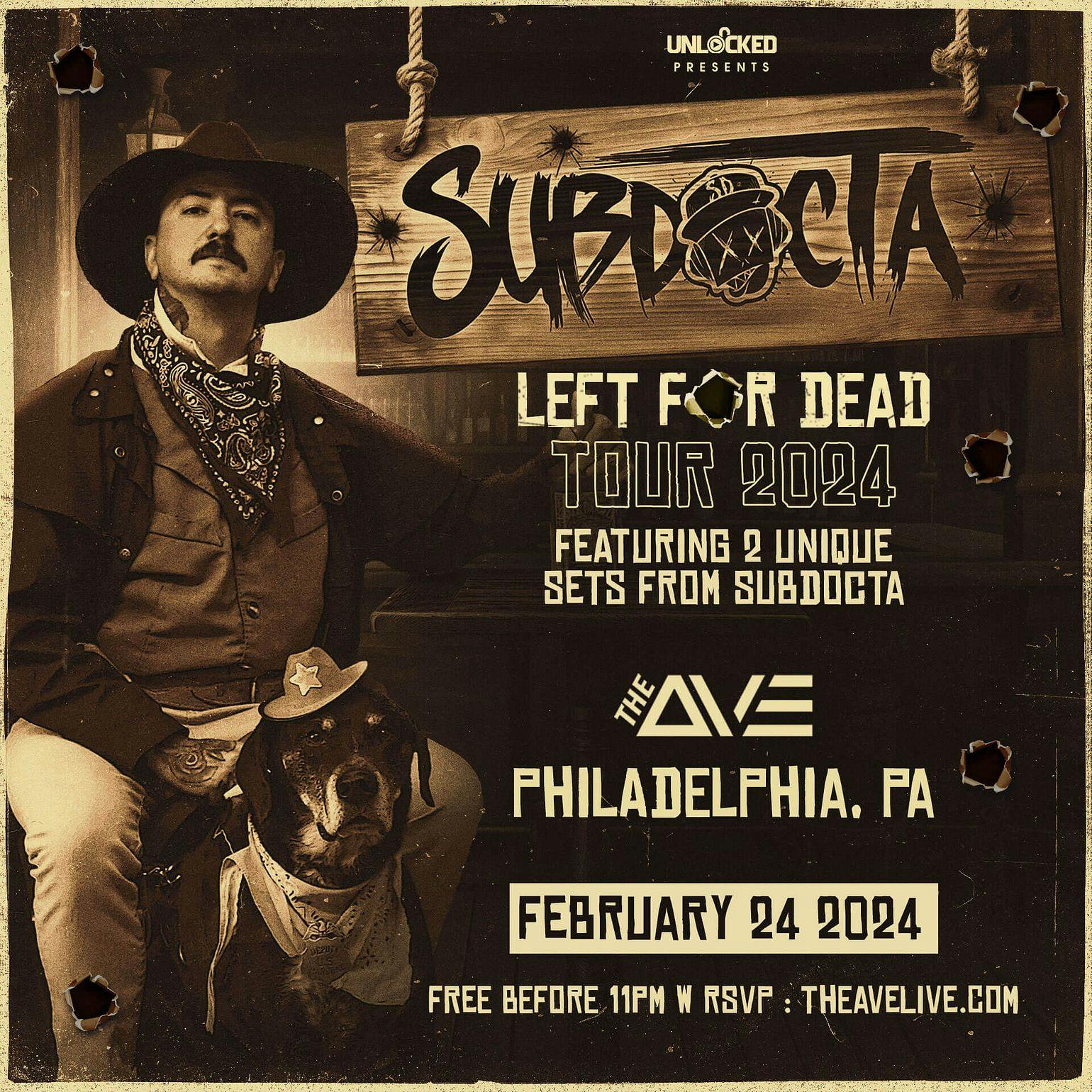 SubDocta - Left For Dead Tour 2024 at The Ave Live - Saturday, Feb 24 2024