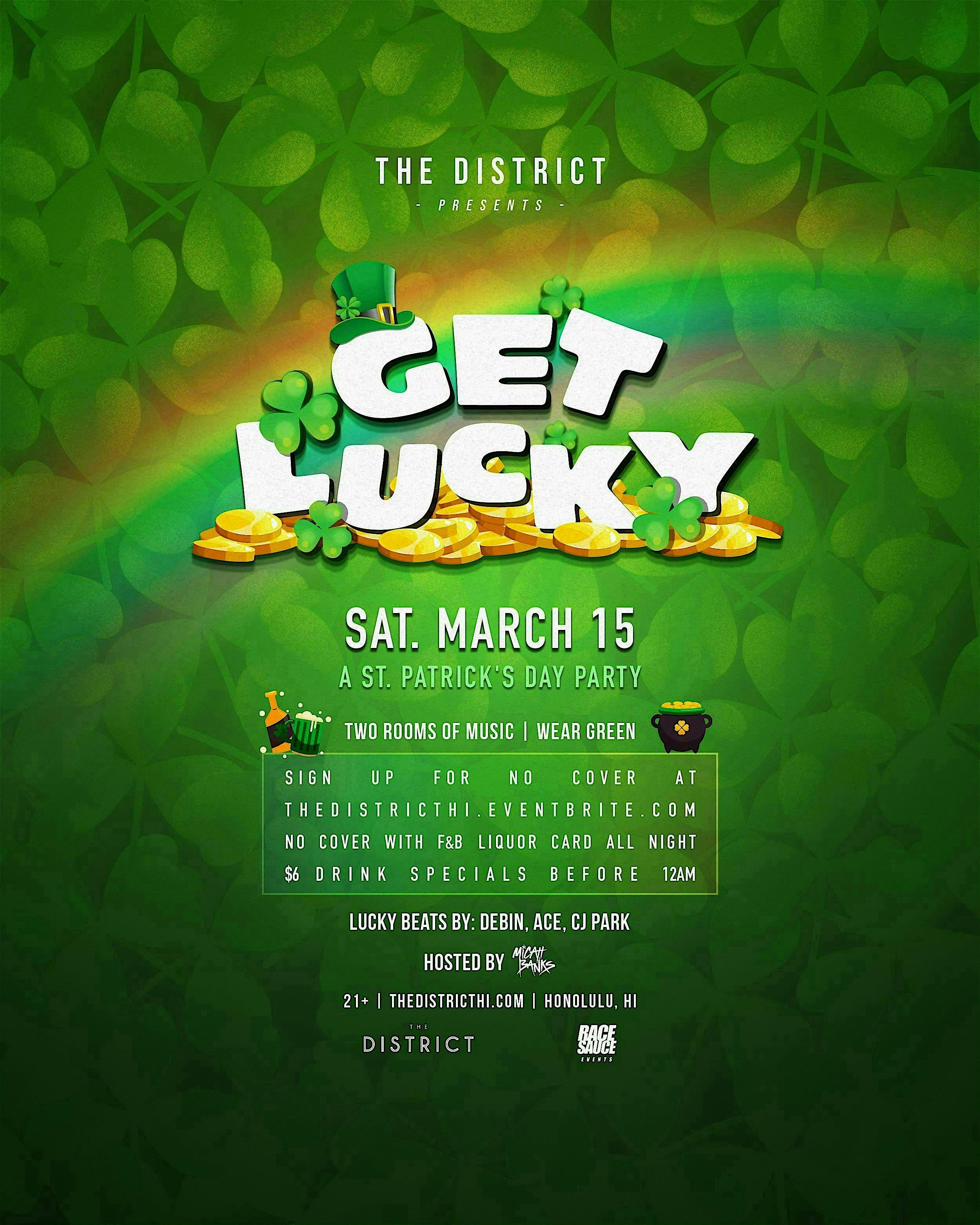 Get Lucky - St. Patricks Day Party (Nightclub) at The District - Saturday, Mar 15 2025 | Discotech