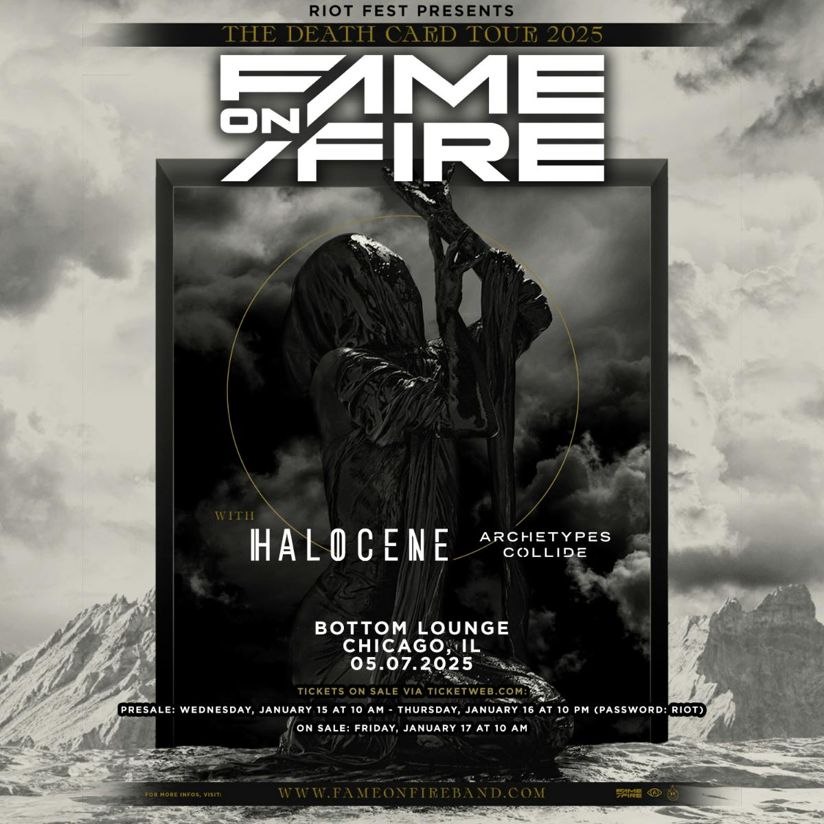 Fame on Fire - The Death Card Tour with Halocene and Archetypes Collide at Bottom Lounge - Wednesday, May 7 2025 | Discotech