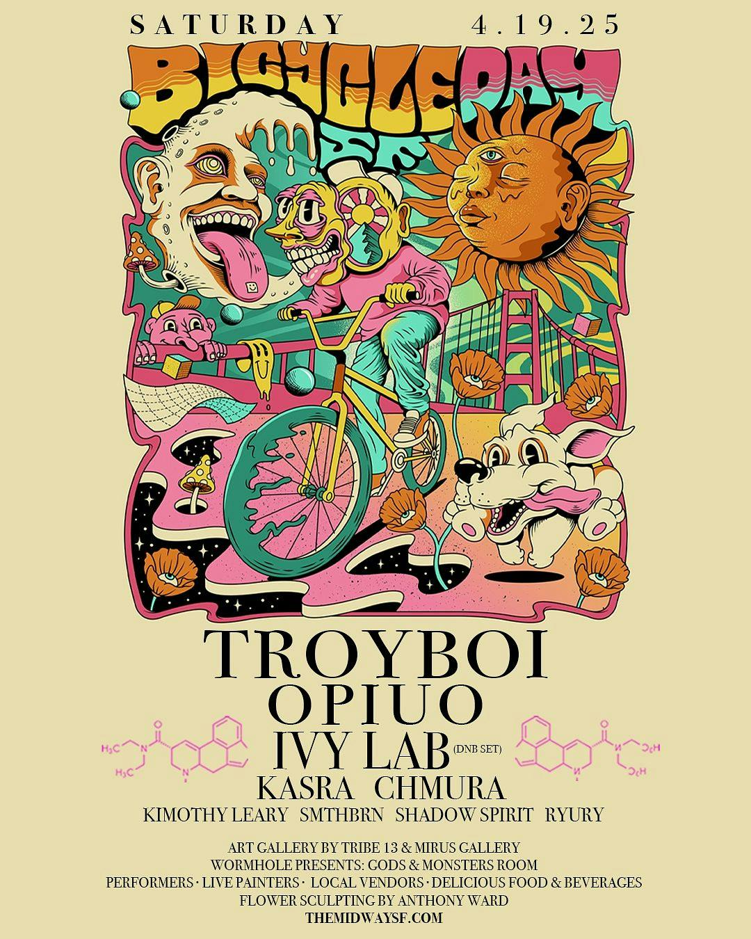 Bicycle Day 2025: Troyboi, Opiuo, Ivy Lab (DnB Set) and more at The Midway - Saturday, Apr 19 2025 | Discotech