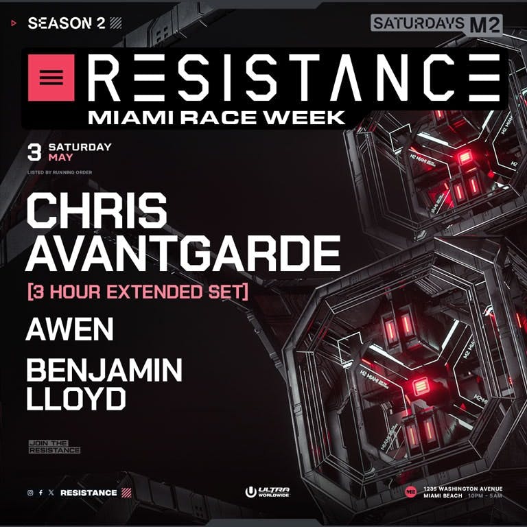 RESISTANCE Race Week - Chris Avantgarde at M2 Nightclub - Saturday, May 3 2025 | Discotech