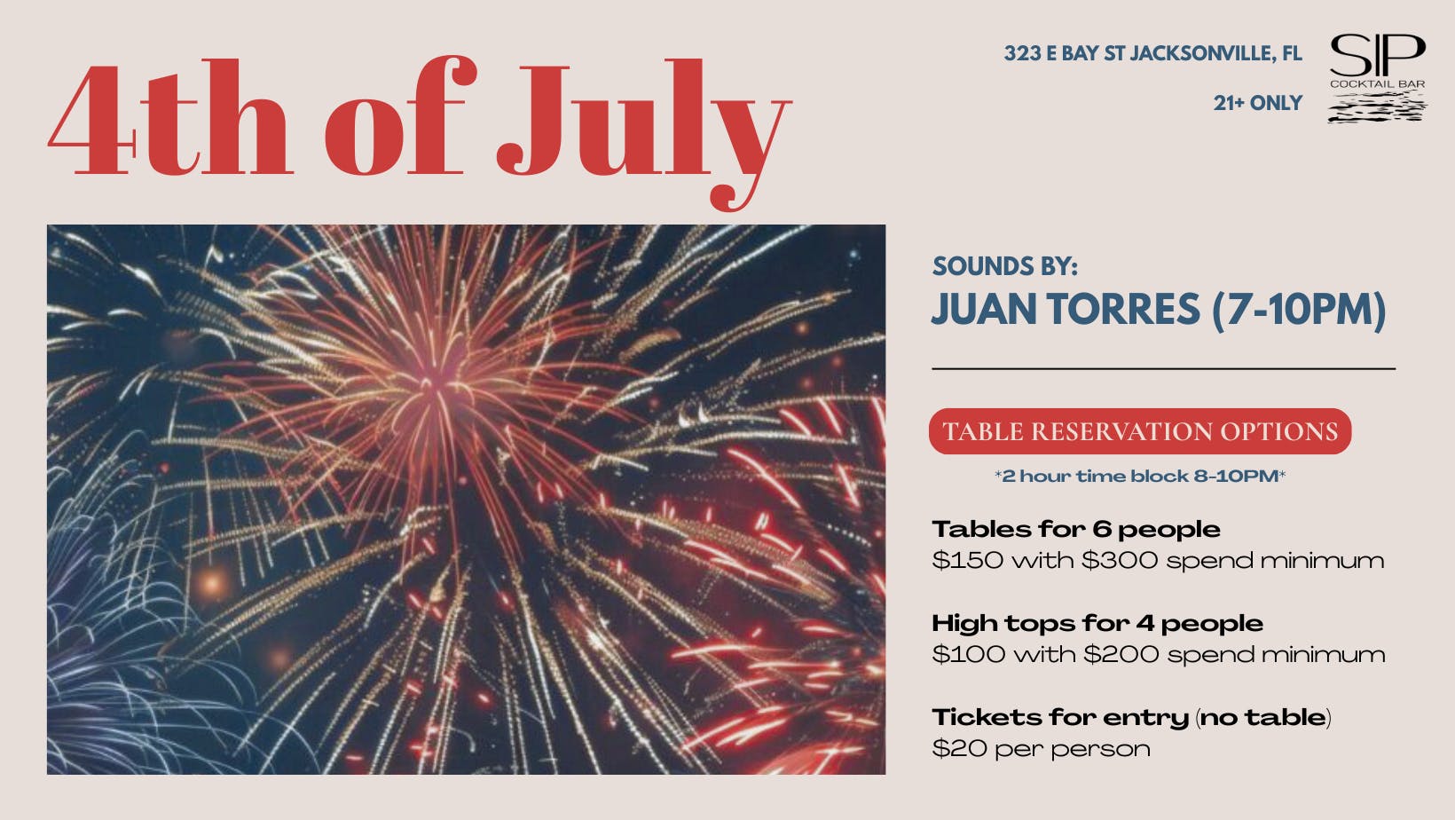 4th of July Fireworks @ SIP Cocktail Bar & Rooftop