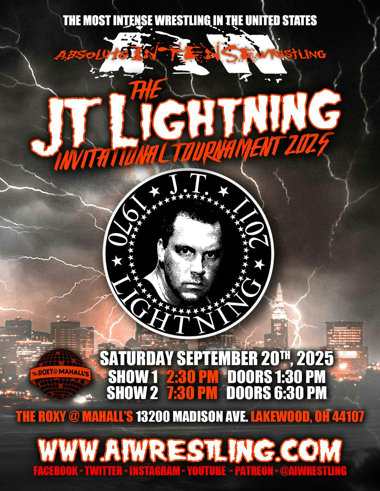Absolute Intense Wrestling: JT Lightning Invitational 6:30p