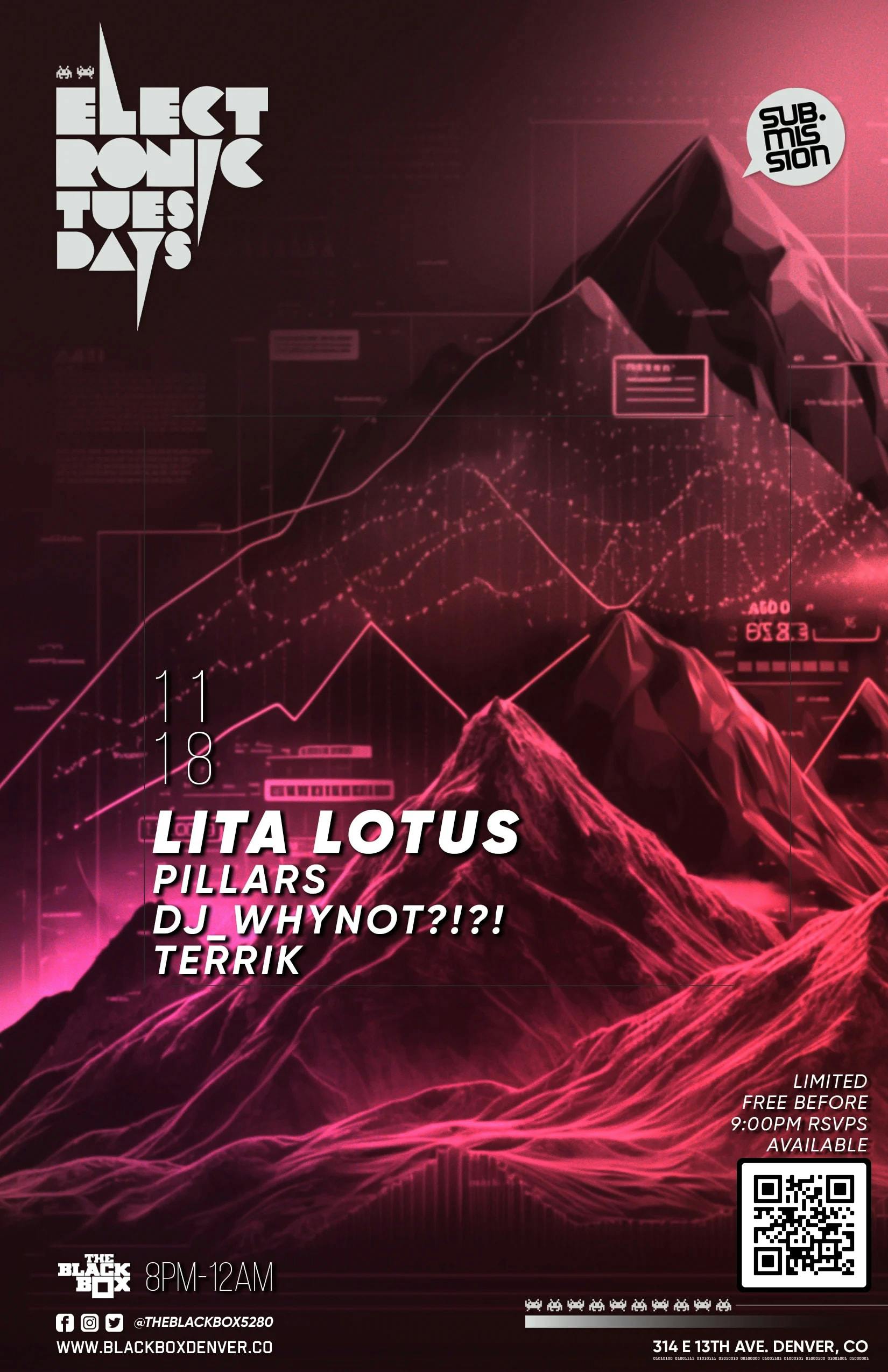 Sub.mission Electronic Tuesdays: Lita Lotus. Weekly DJ Battle - PILLARS, Dj_WhyNot?!?!, Terrik