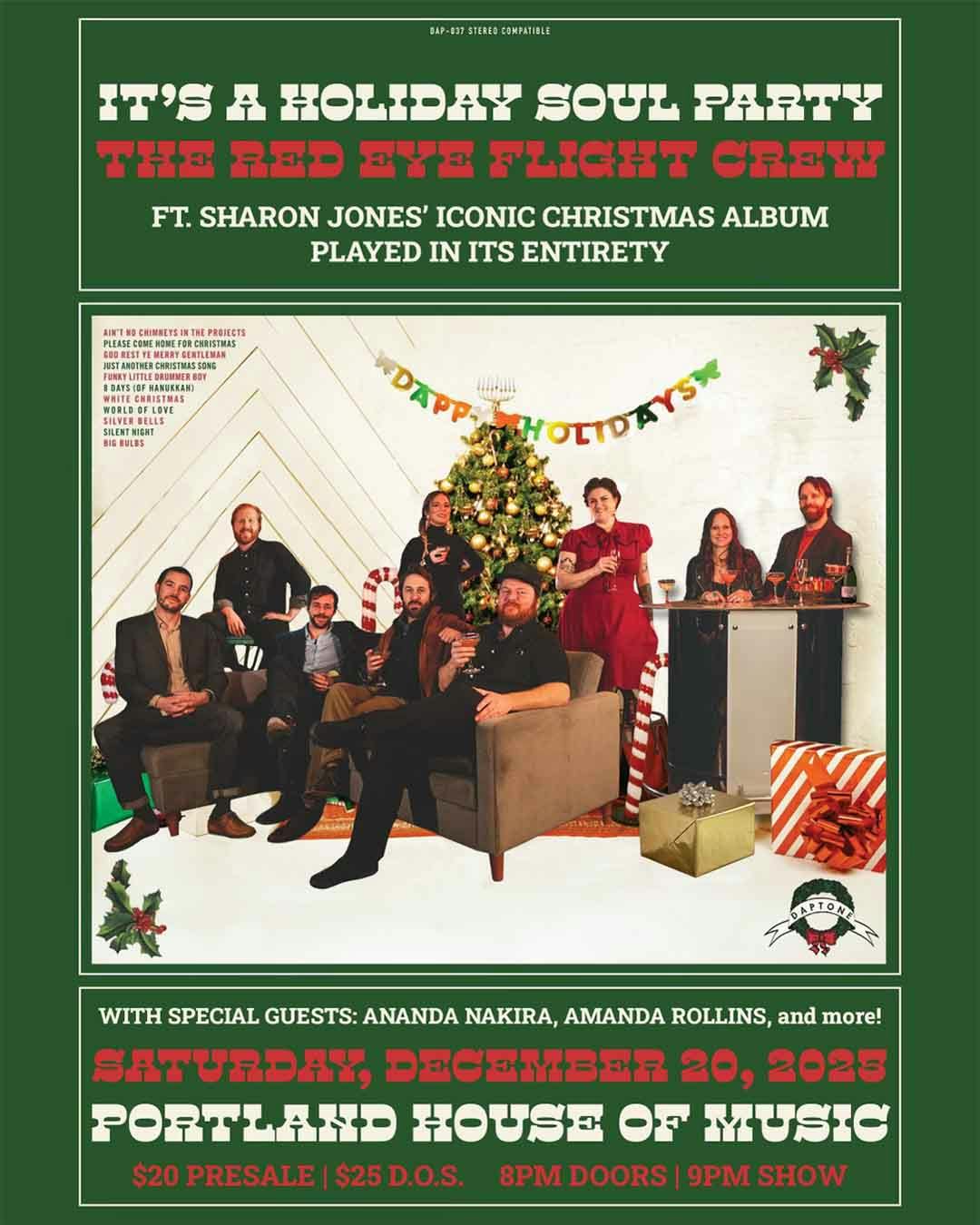 The Red Eye Flight Crew Presents: It's A Holiday Soul Party Ft. Sharon Jones' iconic Christmas album played in its entirety