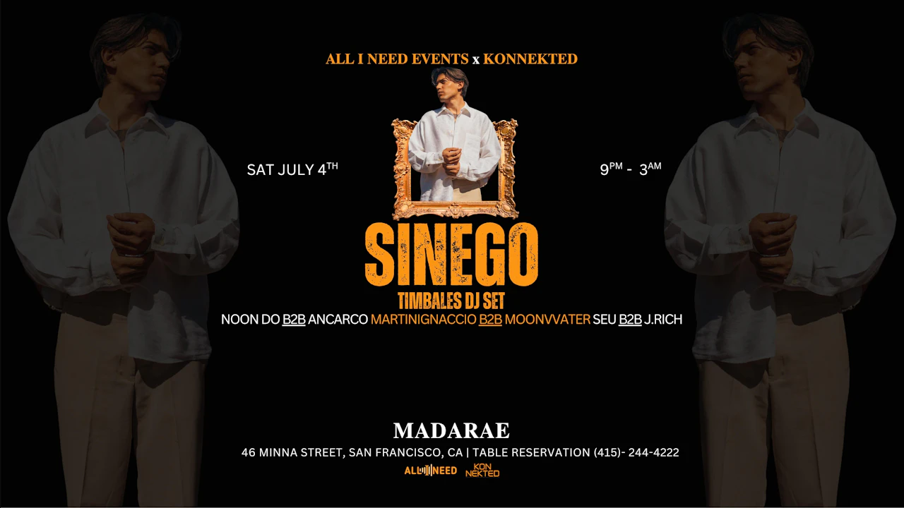 SINEGO (Timbales Dj Set) ►2 FOR 1 DRINKS 9p to 11p