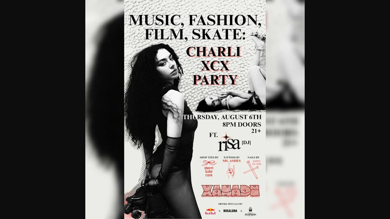 "Music, Fashion, Film, Skate" : Charli xcx Party (skate all night)