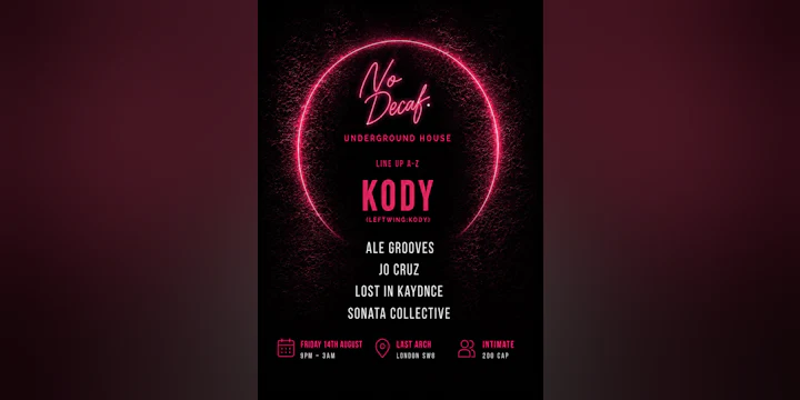 NO DECAF w/ KODY (Leftwing:Kody) | Funktion-one sound system | Underground House