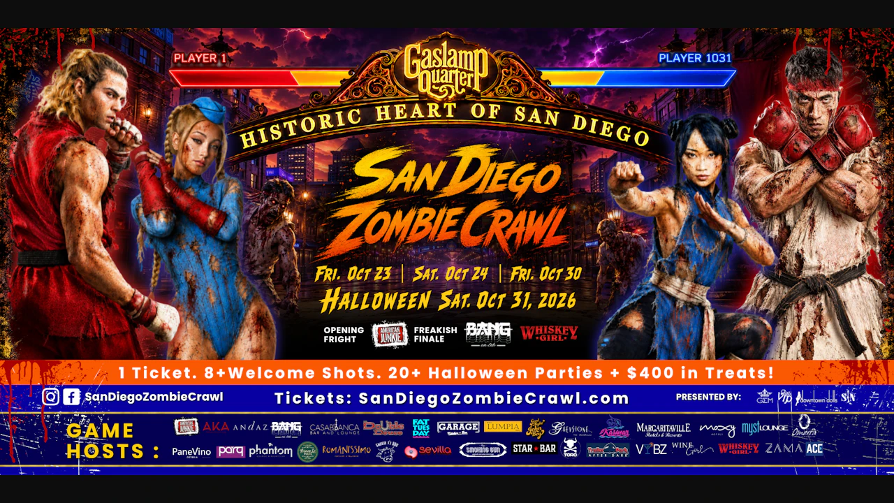 2026 San Diego Zombie Crawl | 2 Halloween Weekends: Oct 23, 24, 30, 31!