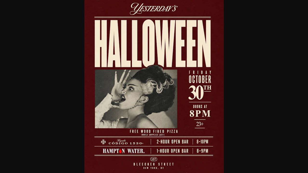 Yesterday’s Halloween: Tequila & Rosé Open Bar & Pizza — Oct 30