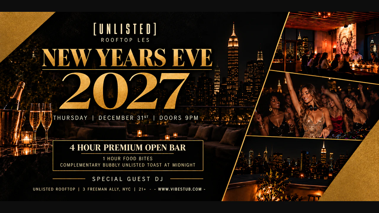 New Years Eve @ Unlisted Rooftop w/ 4 Hour Open Bar - NYE