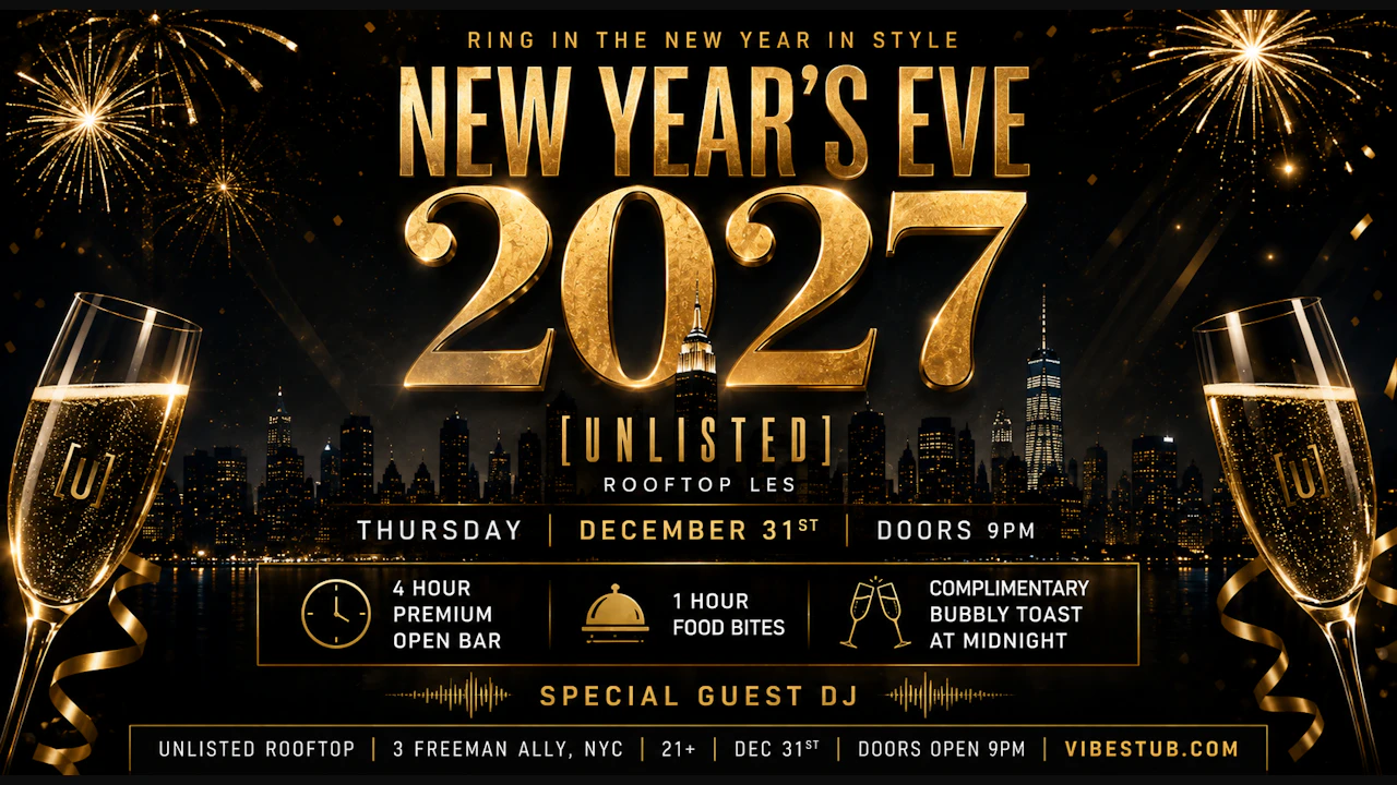 New Years Eve @ Unlisted Rooftop w/ 4 Hour Open Bar - NYE
