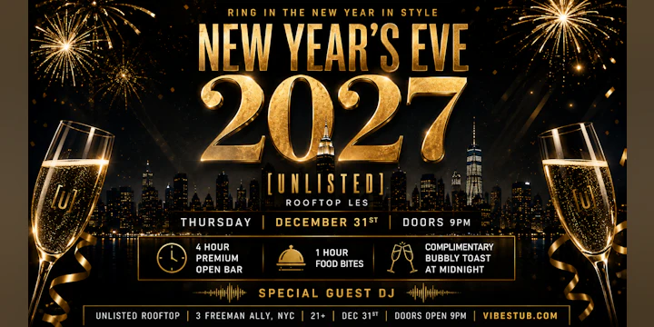 New Years Eve @ Unlisted Rooftop w/ 4 Hour Open Bar - NYE