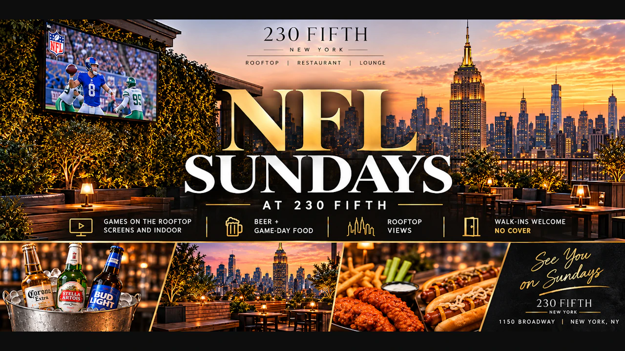 Sunday Football On the Rooftop | Free Entry @ 230 Fifth Rooftop