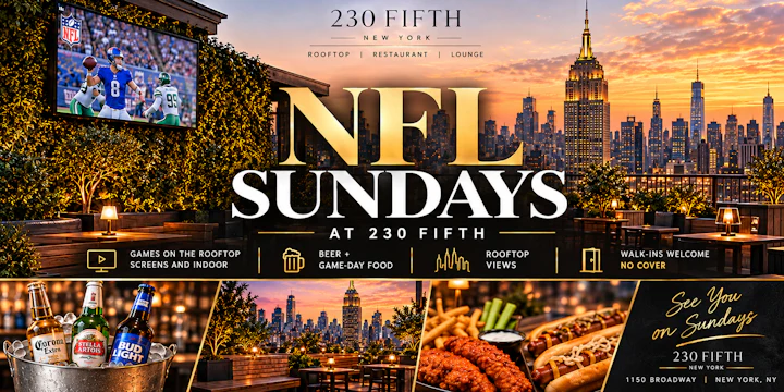 Sunday Football On the Rooftop | Free Entry @ 230 Fifth Rooftop