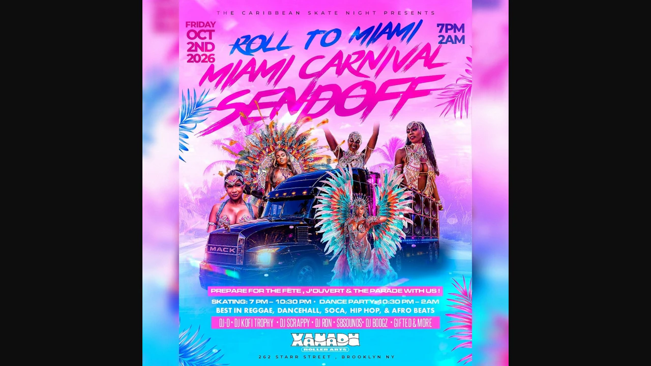 The Caribbean Skate Night Presents: “Roll to Miami” Miami Carnival Sendoff (skate + dance party)