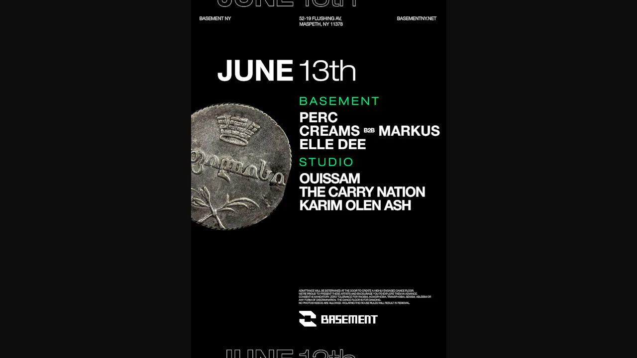 Perc / Creams b2b Markus / Elle Dee / Ouissam / The Carry Nation / Karim Olen Ash