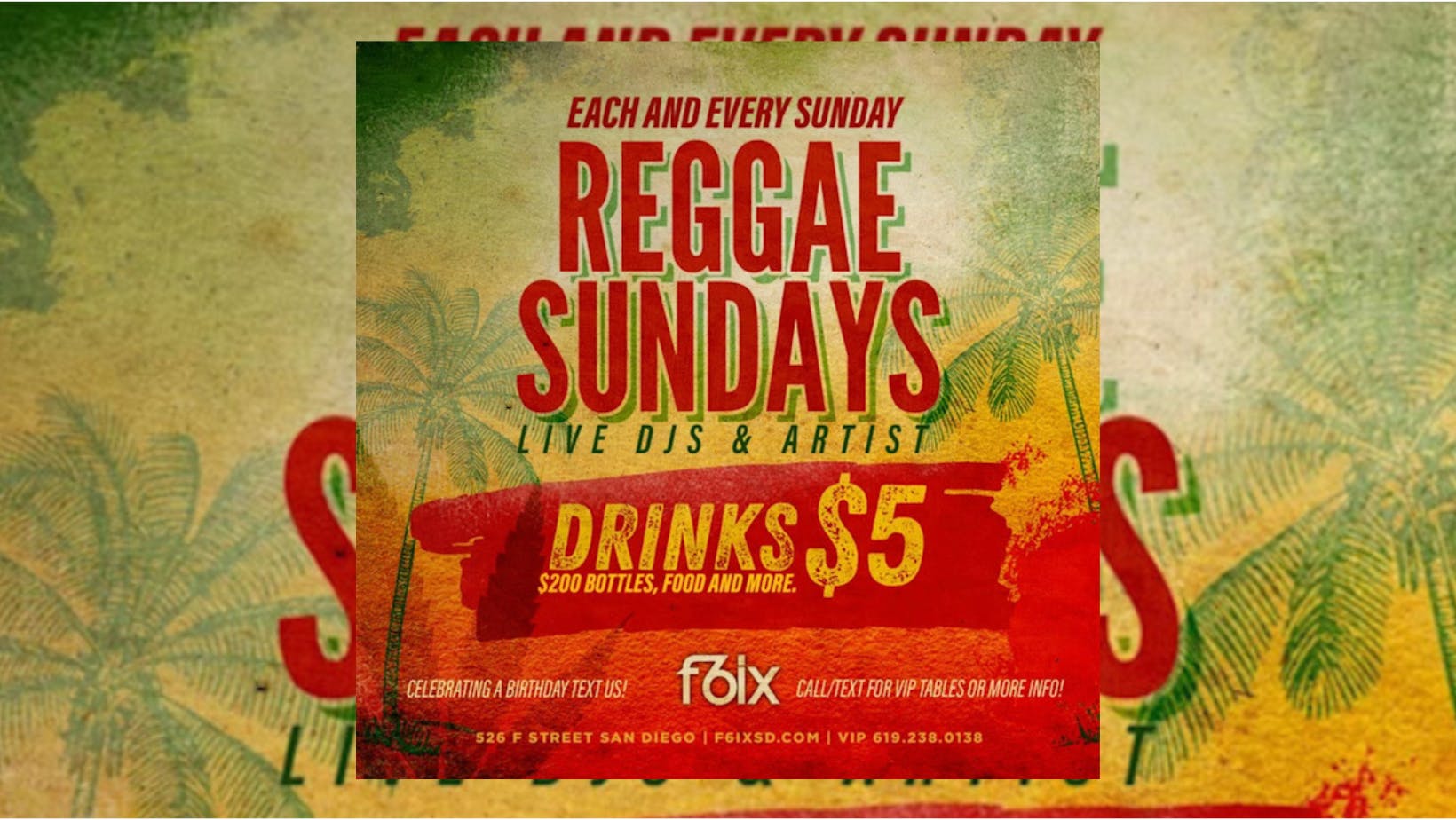 Reggae Sundays at F6ix | September 8th Event